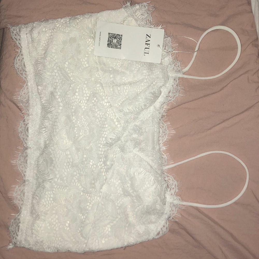 Zaful white lace crop top